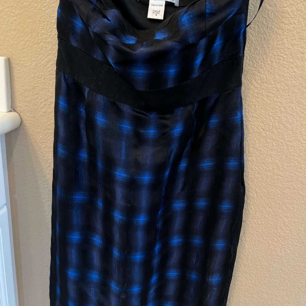 Diane Von Furstenberg Black and Blue Satin Maxi Dress